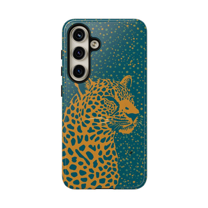 Leopard Spotlight Phone Case — Teal Gold Animal Print Protective Cover
