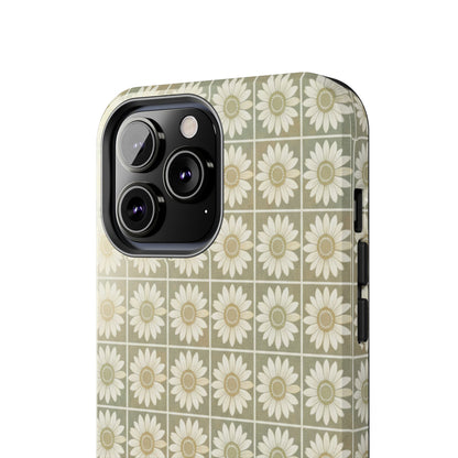 Daisy Tile Tough Phone Case — Retro Floral Protective Phone Cover