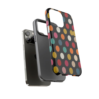 Polka Dot Tough Phone Case – Colorful Retro Dots on Black