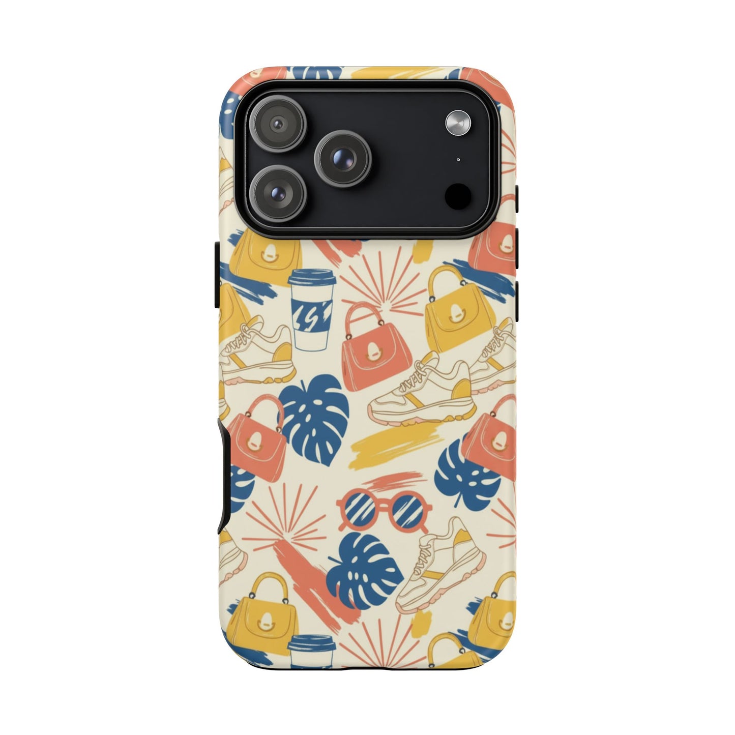 Tough Cases: Retro Summer Pattern Phone Case – Sunglasses, Sneakers & Tropical Leaves