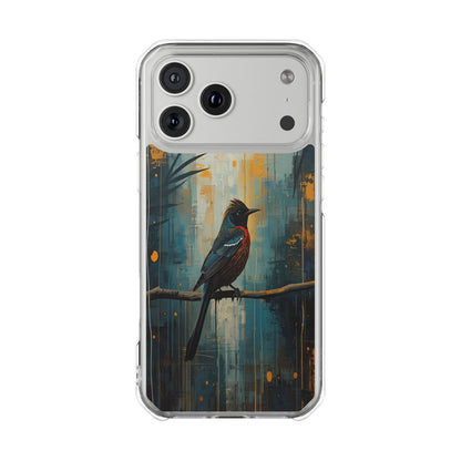 Clear Magnetic Phone Case — Artful Tūī Bird on Branch Design