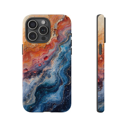 Marbled Galaxy Tough Phone Case — Abstract Blue & Coral Protective Cover