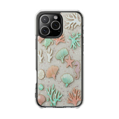 Clear Impact Phone Case — Pastel Seashell & Coral Beach Design (Magnetic)