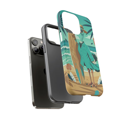 Phone Case — Retro Dressed Seagull Surfing Beach Illustration