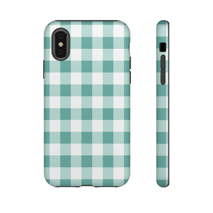Mint Green Buffalo Check Tough Phone Case — Durable Plaid Protective Cover