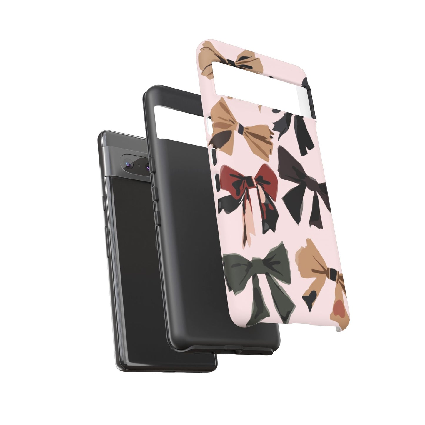 Bow Pattern Phone Case - Pink, Brown & Black Bows Protective Cover