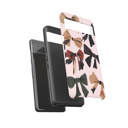 Bow Pattern Phone Case - Pink, Brown & Black Bows Protective Cover