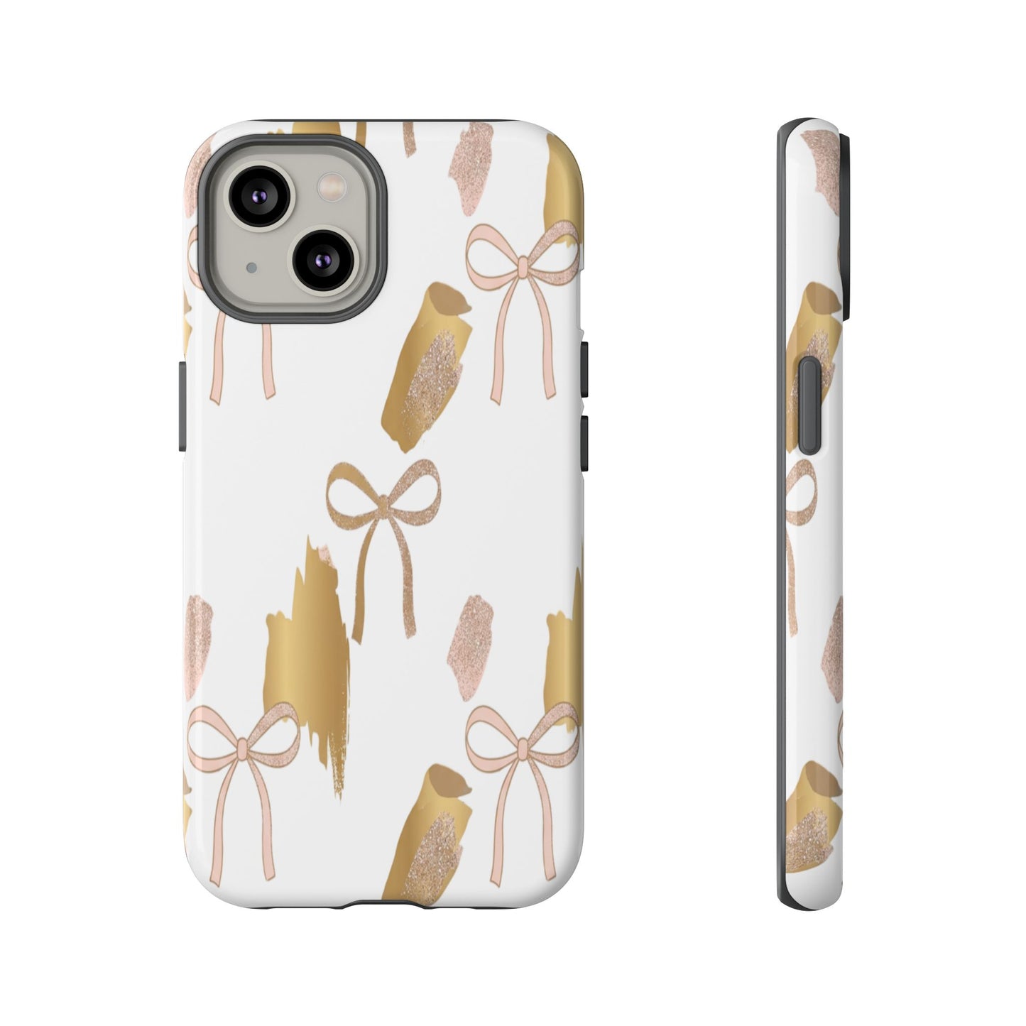 Phone Case — Gold Brushstroke & Blush Bow Pattern