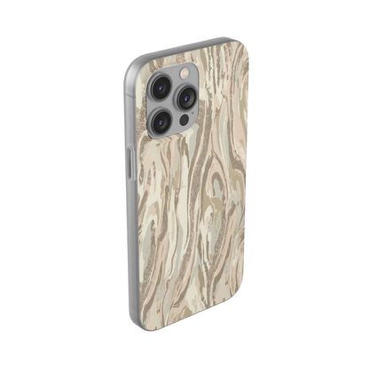 Neutral Marble Swirl Flexi Phone Case — Beige Abstract Protective Cover