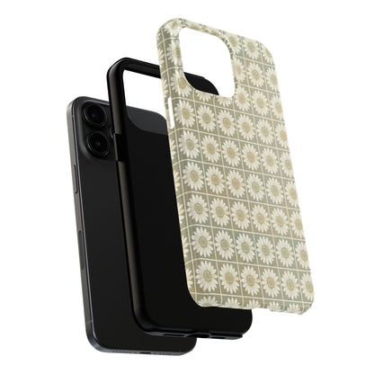Daisy Tile Tough Phone Case — Retro Floral Protective Phone Cover