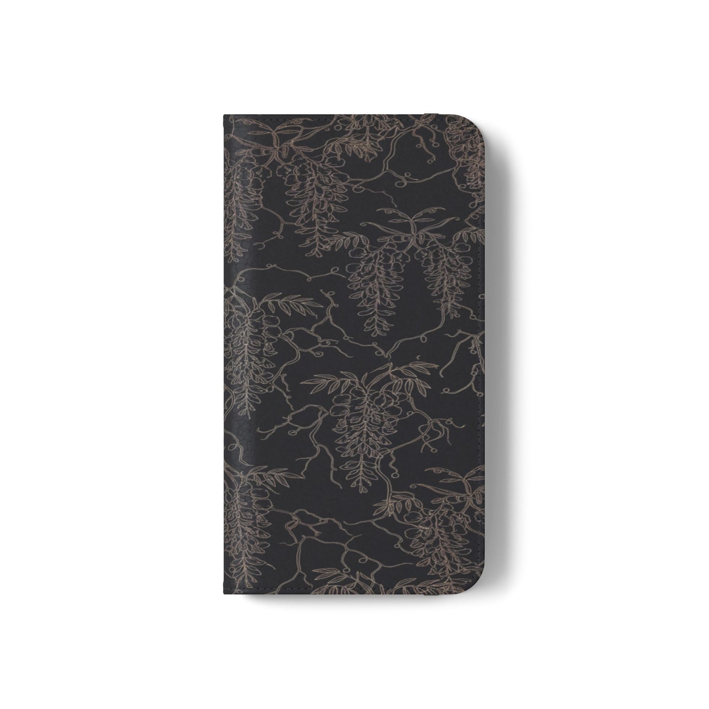 Botanical Noir Flip Phone Case — Dark Floral Wallet Cover with Card Slots