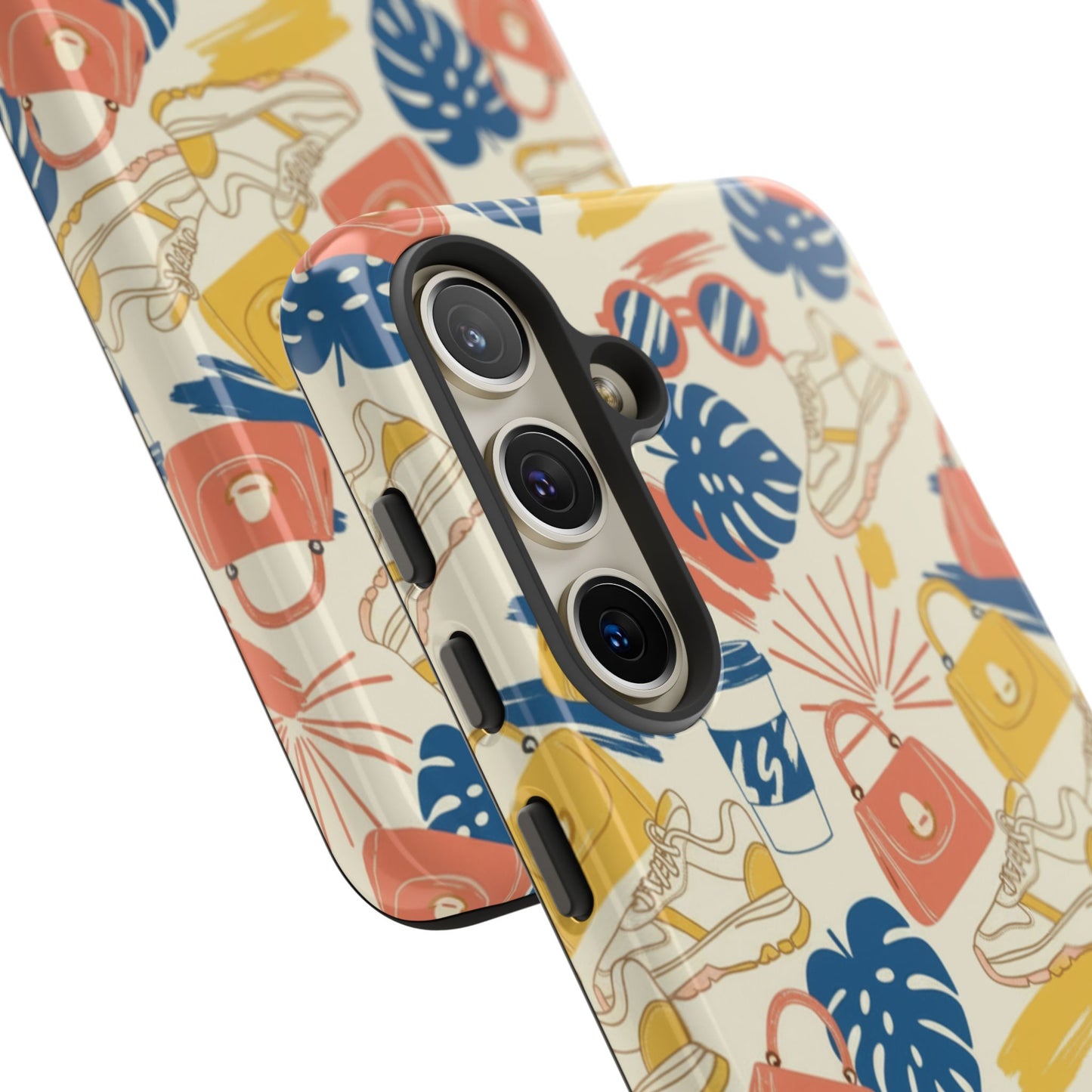 Tough Cases: Retro Summer Pattern Phone Case – Sunglasses, Sneakers & Tropical Leaves
