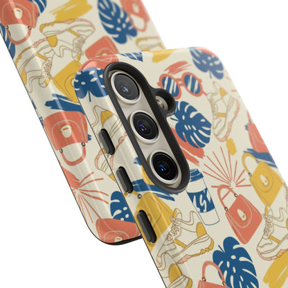 Tough Cases: Retro Summer Pattern Phone Case – Sunglasses, Sneakers & Tropical Leaves