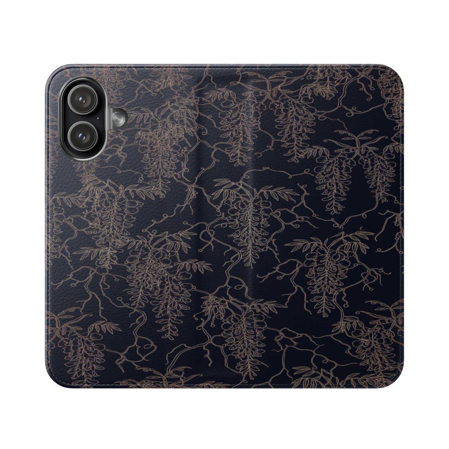Botanical Noir Flip Phone Case — Dark Floral Wallet Cover with Card Slots