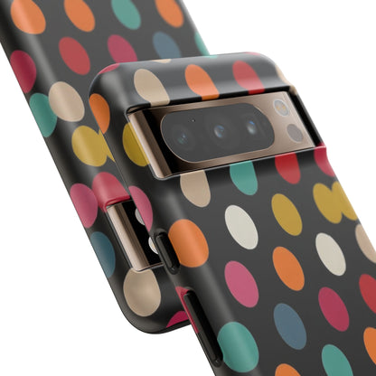 Polka Dot Tough Phone Case – Colorful Retro Dots on Black