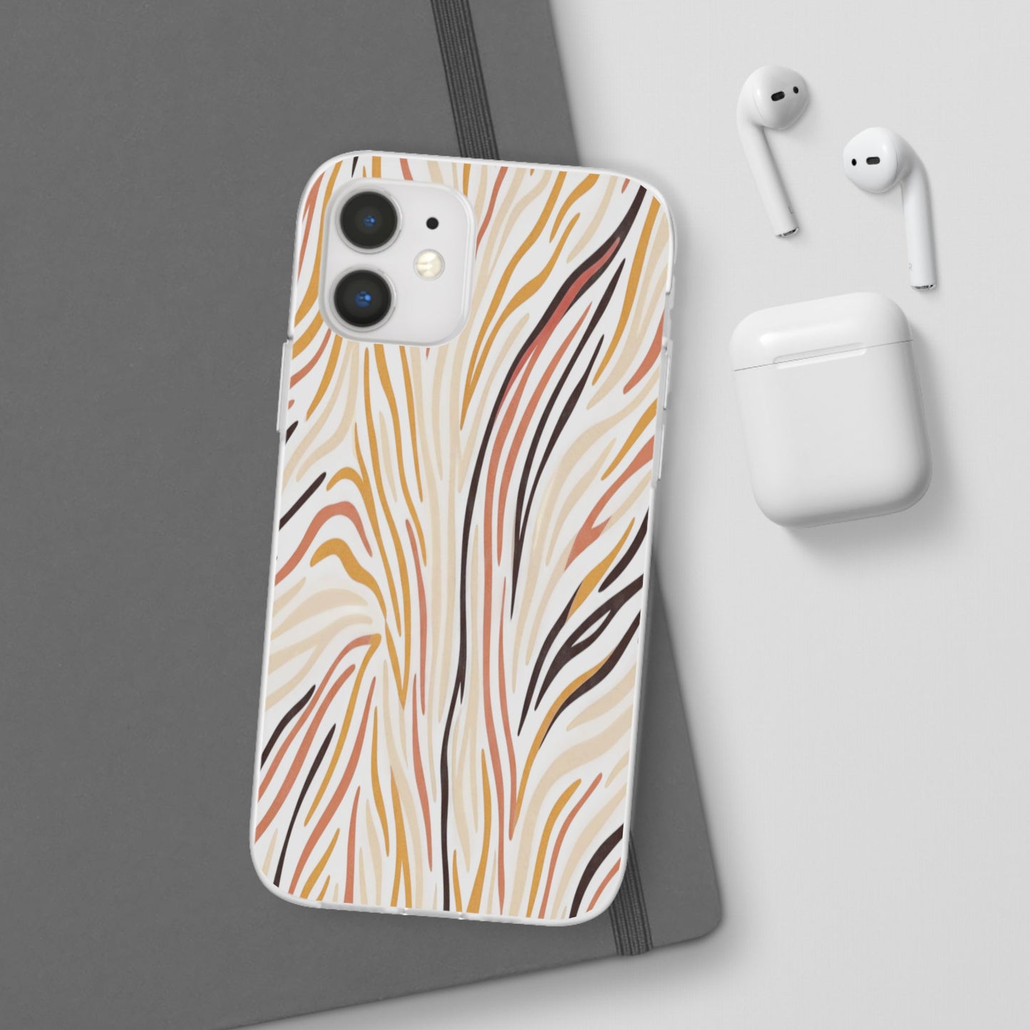 Marbled Neutral Stripe Phone Case — Abstract Beige & Terracotta Flexi Case