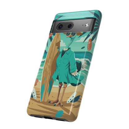 Phone Case — Retro Dressed Seagull Surfing Beach Illustration