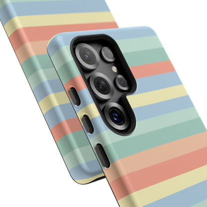 Pastel Striped Phone Case — Retro Horizontal Multi-Color Tough Case