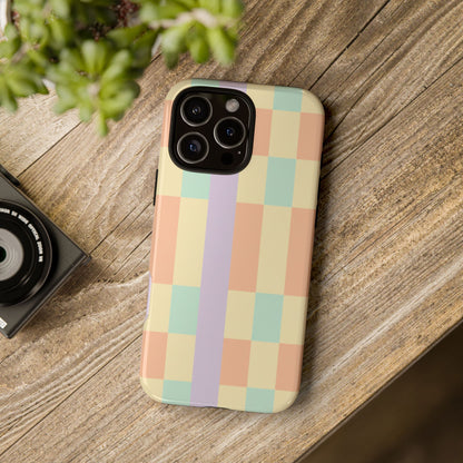 Pastel Checkered Phone Case — Retro Stripe Tough Case