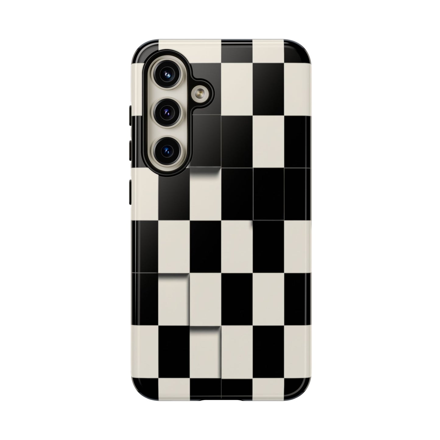 Checkerboard Tough Phone Case — Classic Black & Cream Grid Protective Cover