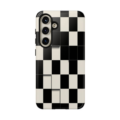 Checkerboard Tough Phone Case — Classic Black & Cream Grid Protective Cover