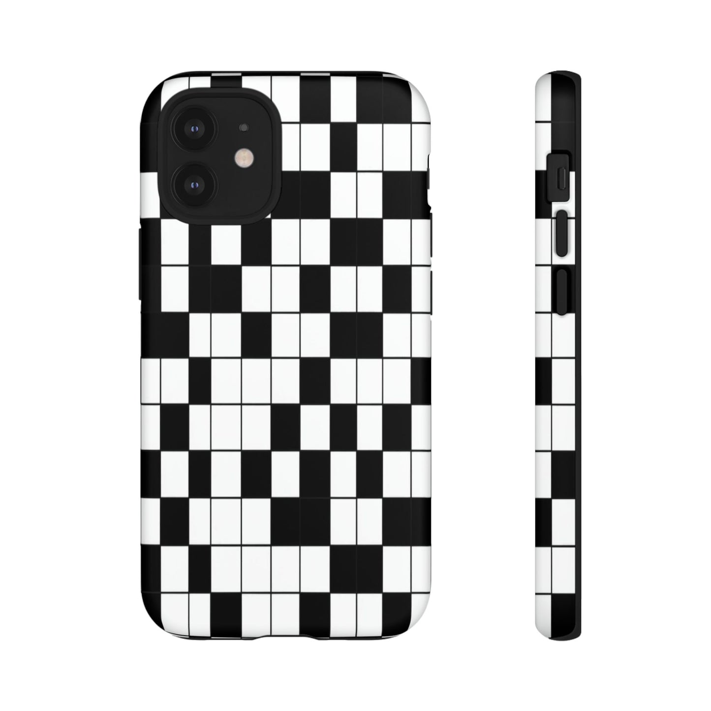 Crossword Grid Phone Case — Black & White Puzzle Pattern Tough Phone Cover