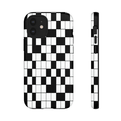 Crossword Grid Phone Case — Black & White Puzzle Pattern Tough Phone Cover