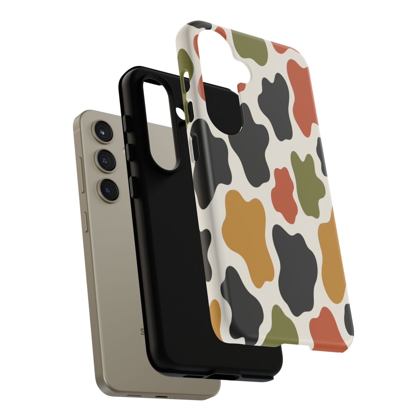 Camouflage Pattern Tough Phone Case – Retro Olive, Rust & Mustard Protective Cover