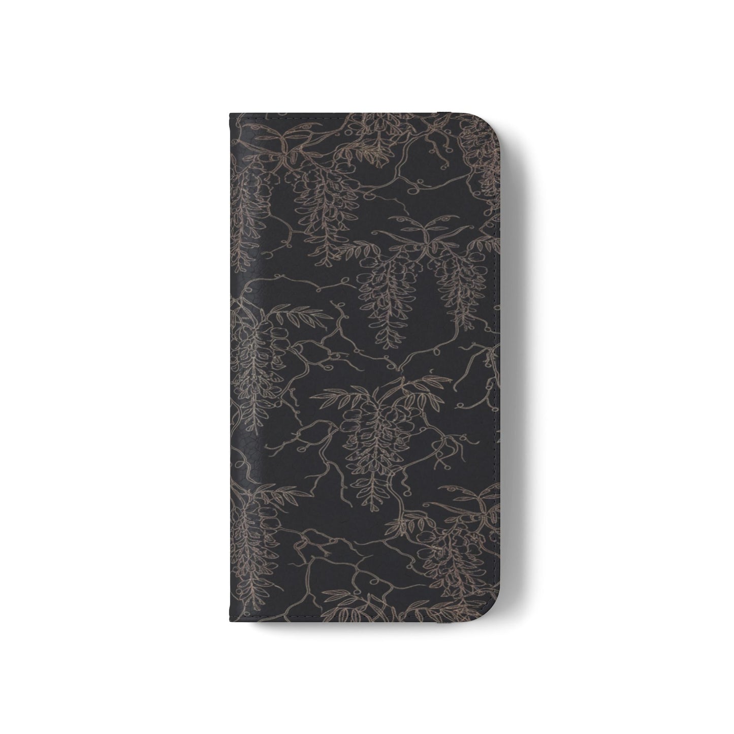 Botanical Noir Flip Phone Case — Dark Floral Wallet Cover with Card Slots
