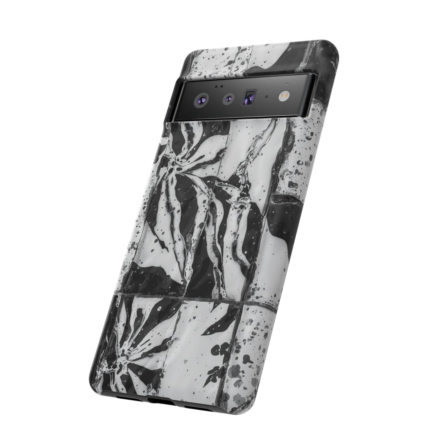 Monochrome Tile Floral Tough Phone Case