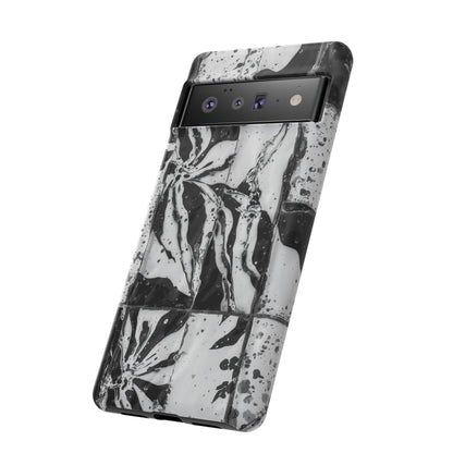 Monochrome Tile Floral Tough Phone Case