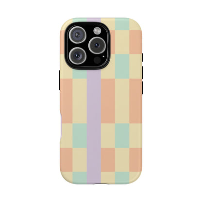 Pastel Checkered Phone Case — Retro Stripe Tough Case