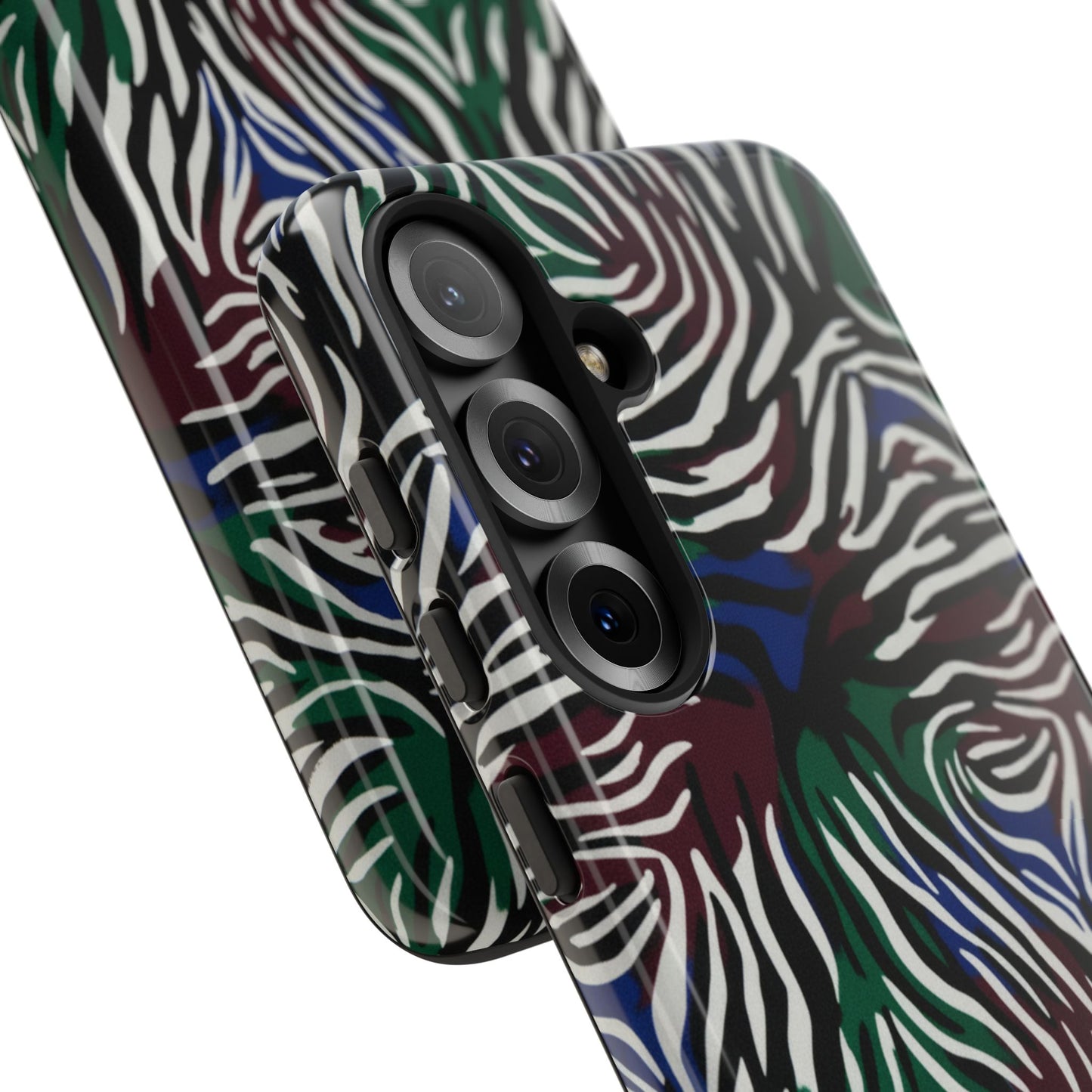 Zebra Camo Tough Phone Case – Green & Blue Animal Print Protective Cover