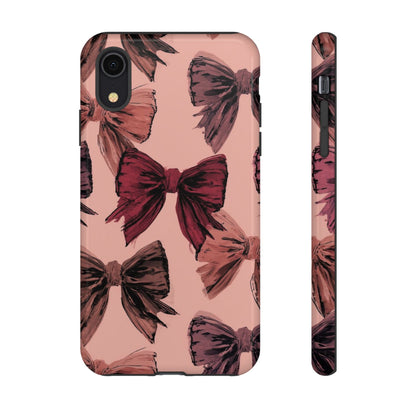 Bow Pattern Tough Phone Case — Pink Watercolor Bows Protective iPhone Cover