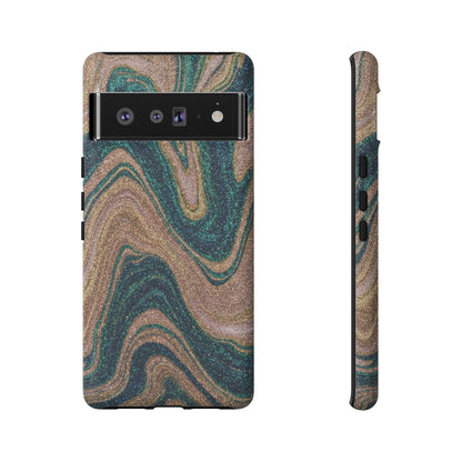 Marbled Teal & Gold Phone Case — Glitter Swirl Tough Case