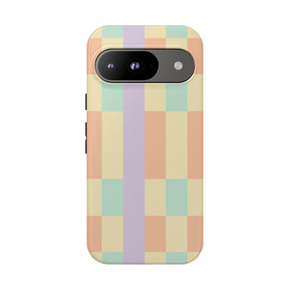 Pastel Checkered Phone Case — Retro Stripe Tough Case