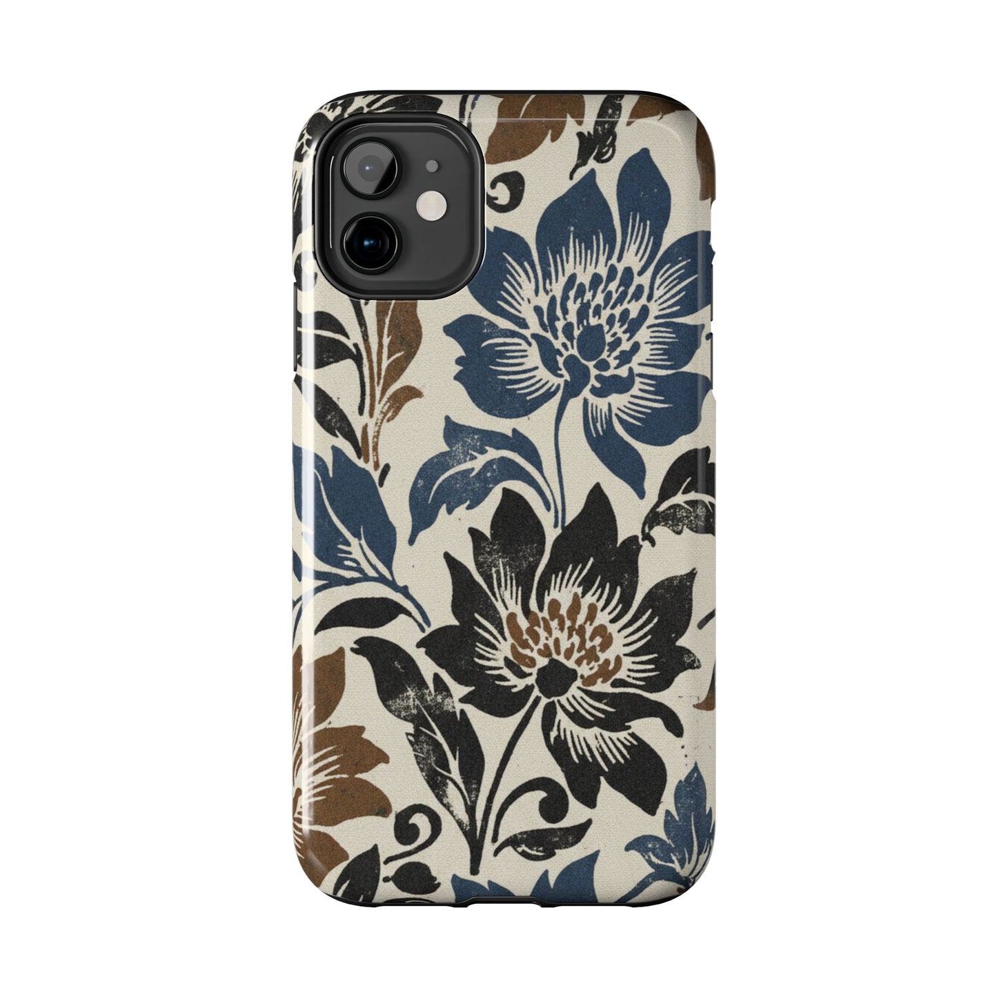 Floral Vintage Tough Phone Case — Blue & Brown Botanical Protection