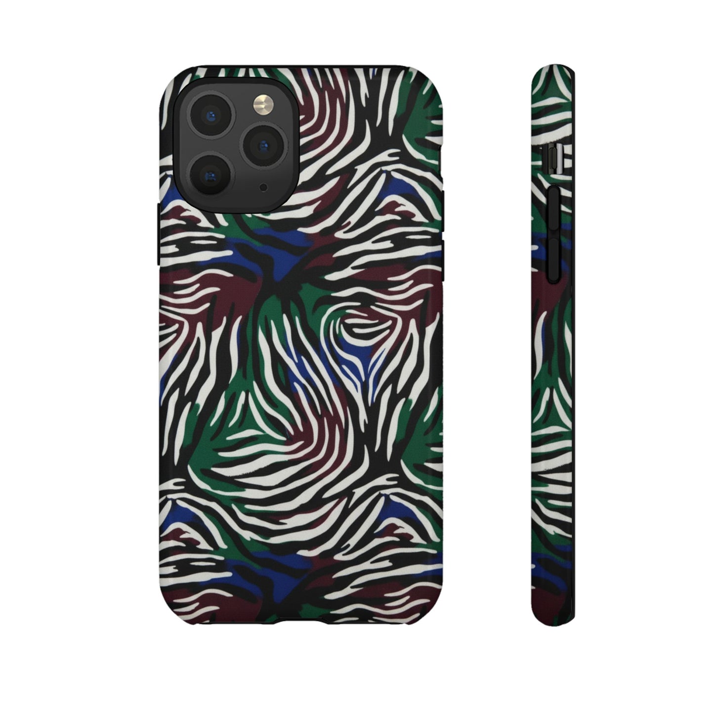 Zebra Camo Tough Phone Case – Green & Blue Animal Print Protective Cover