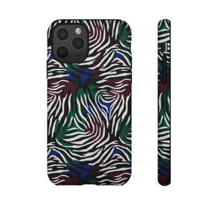 Zebra Camo Tough Phone Case – Green & Blue Animal Print Protective Cover