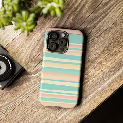 Pastel Striped Tough Phone Case — Mint, Peach & Cream Protective Cover