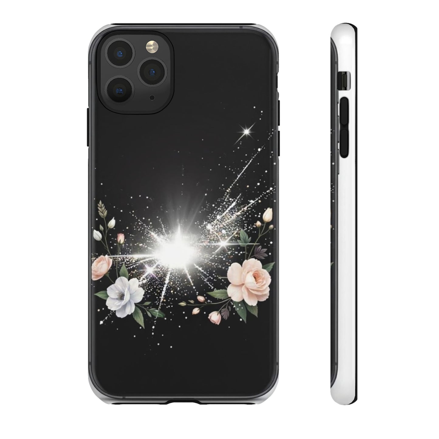 Floral Burst Phone Case — Protective Black Sparkle Design