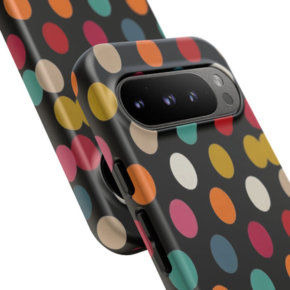 Polka Dot Tough Phone Case – Colorful Retro Dots on Black