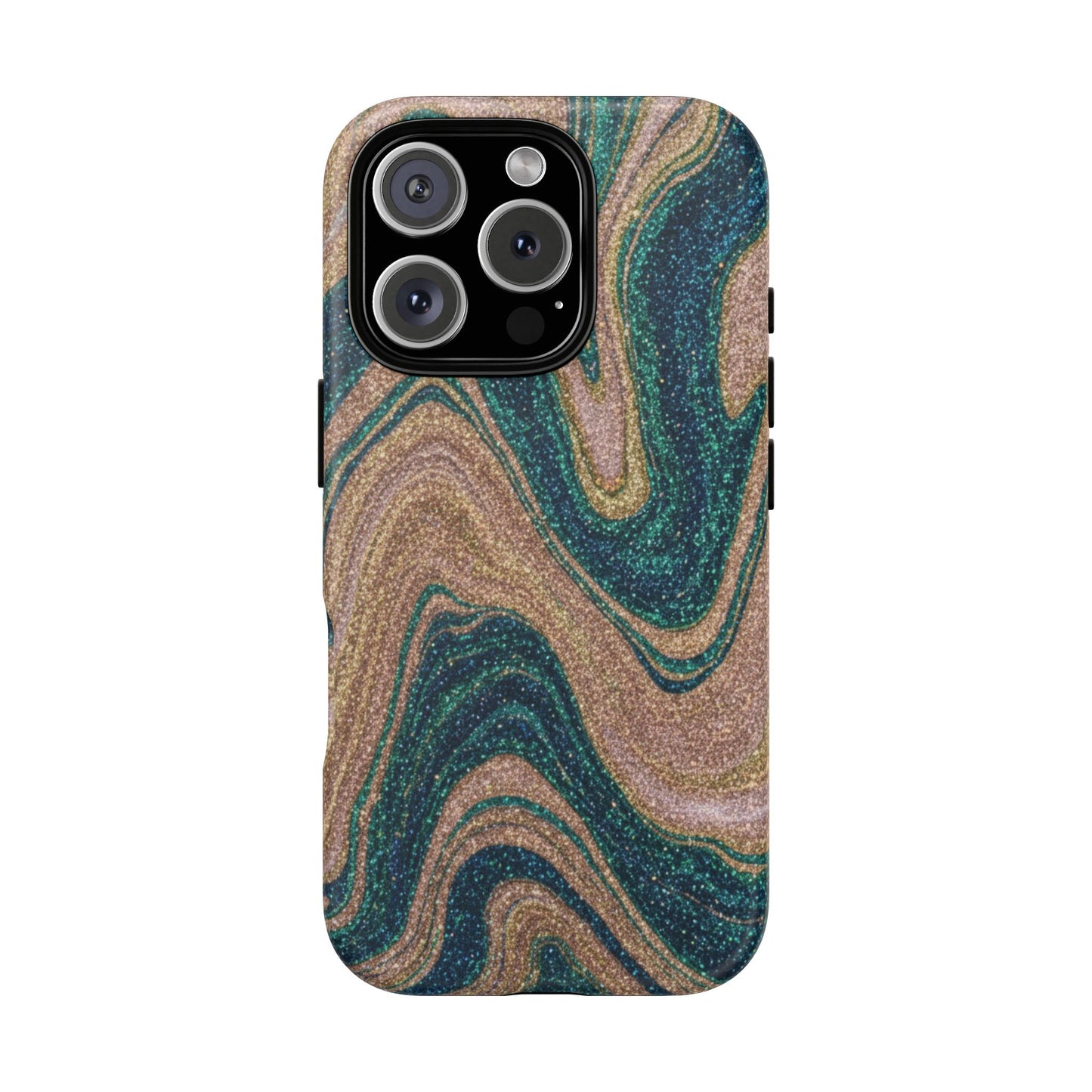 Marbled Teal & Gold Phone Case — Glitter Swirl Tough Case