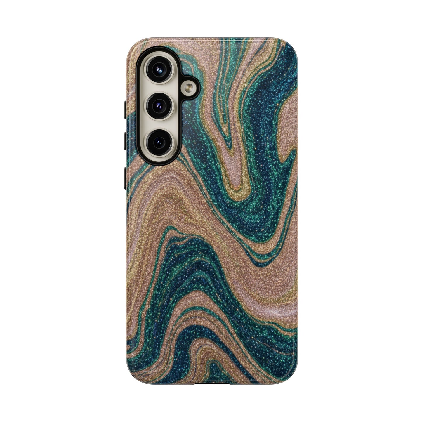 Marbled Teal & Gold Phone Case — Glitter Swirl Tough Case