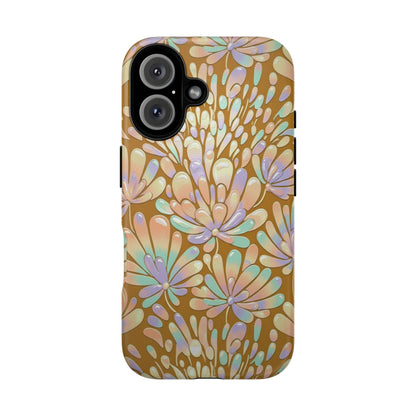Floral Burst Tough Phone Case – Gold Pastel Botanical Protection