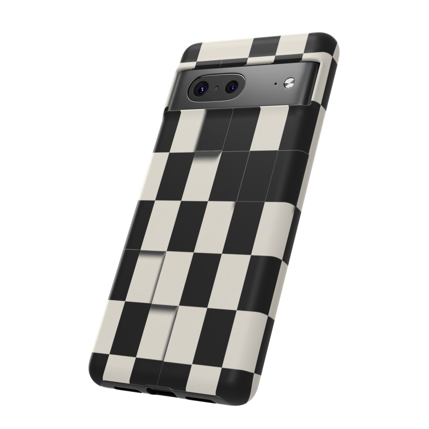 Checkerboard Tough Phone Case — Classic Black & Cream Grid Protective Cover