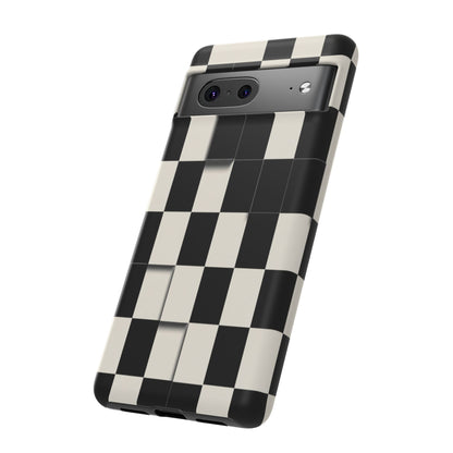 Checkerboard Tough Phone Case — Classic Black & Cream Grid Protective Cover
