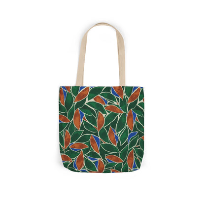 Botanical Leaves Canvas Tote — Green & Rust Floral Pattern