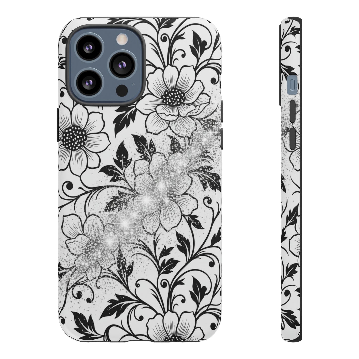 Floral Lace Phone Case — Black & White Vintage Flower Protective Case