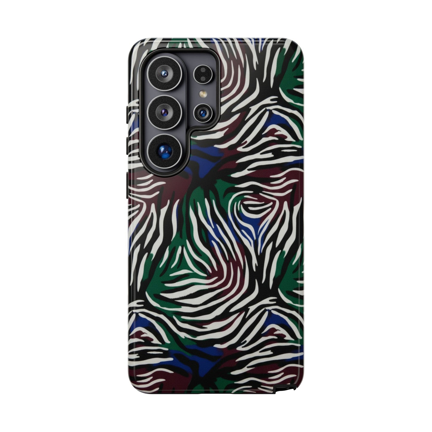 Zebra Camo Tough Phone Case – Green & Blue Animal Print Protective Cover